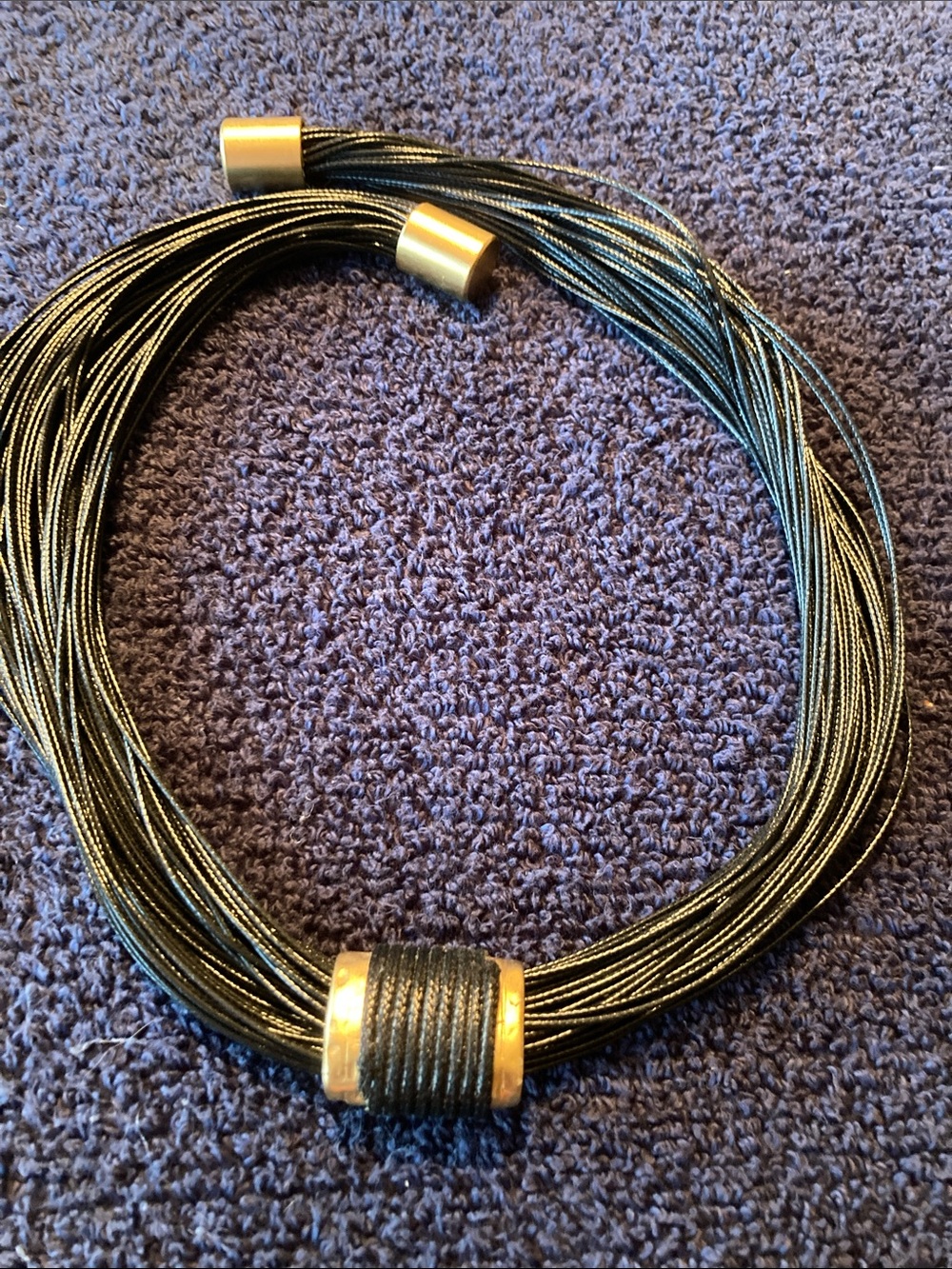 Black Multi-Strand Cord Necklace with Gold Accents